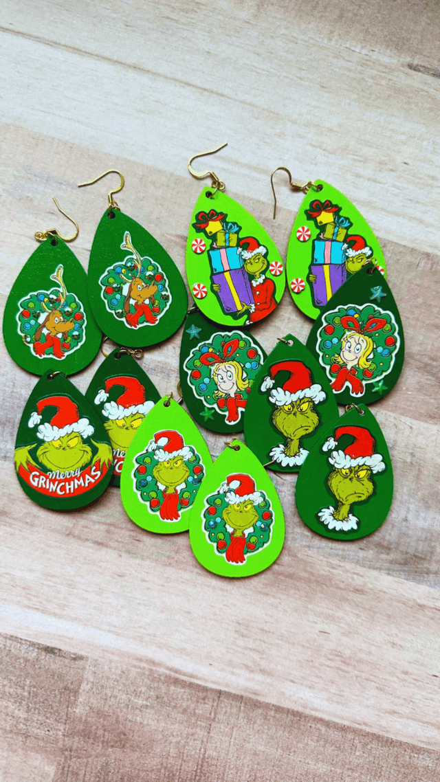 DIY Sticker Earrings with Mod Podge Cute Grinch Craft - CATHIE FILIAN's ...